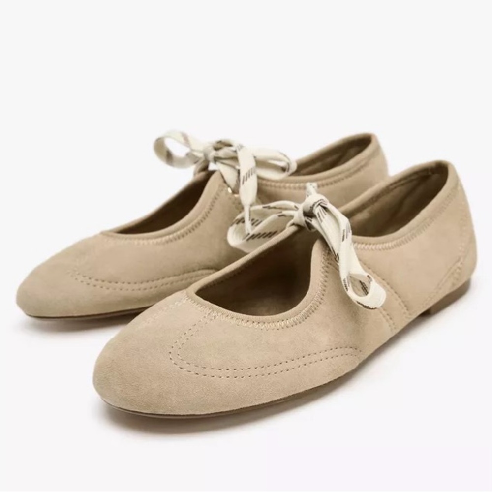 Zara Tan Lace Flats